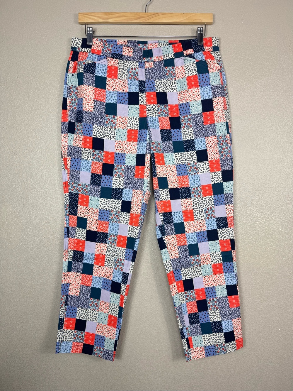 Lands’ End Patchwork Colorful Mid Rise Pull On Chino Ankle Pants Size 14W G